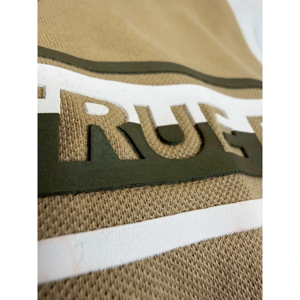 True Religion Mens Stripe HD Relaxed Polo Travertine Tan Logo Shirt 700421 New